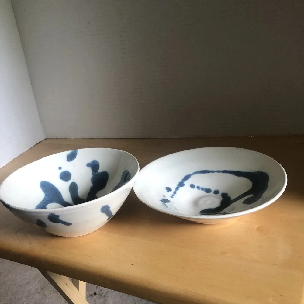 Pottery Bowl With Matching Sauce Bowl, Handmade Signed Pottery Bowls